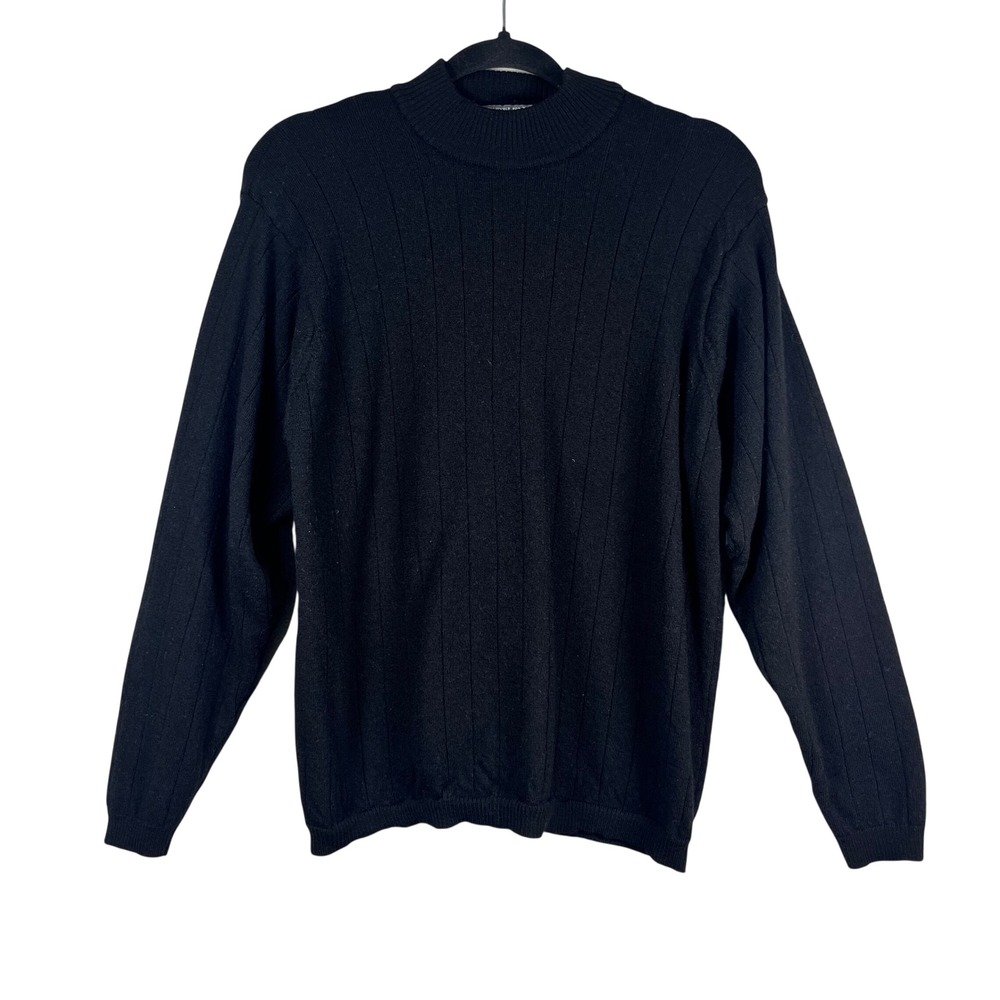 Lord & Taylor Sweater Mens Black‎ Merino Wool Ribbed Mock Neck Large